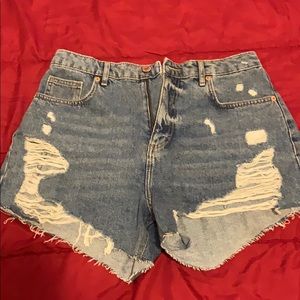 Distressed jean shorts